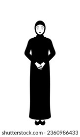 Muslim Woman bowing with folded hands, Vector Illustration