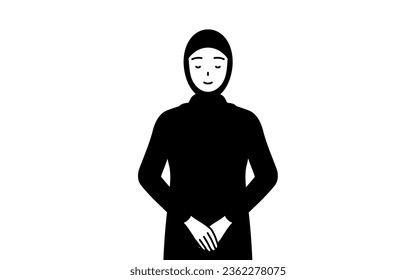 Muslim Woman bowing with folded hands, Vector Illustration