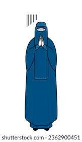 Muslim woman in burqa apologizing with her hands in front of her body, Vector Illustration