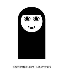 Muslim woman in burqa, hijab smiles. Woman in black, on white background, religion of the far east