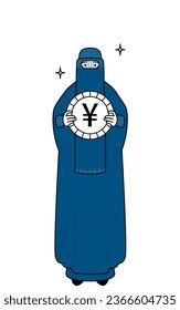 Muslim woman in burqa an image of foreign exchange gains and yen appreciation, Vector Illustration