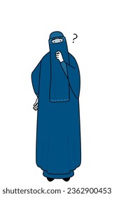 Muslim woman in burqa nodding her head in question, Vector Illustration