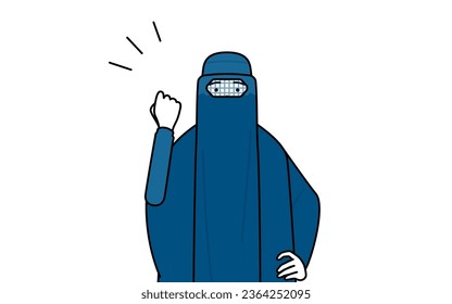 Muslim woman in burqa posing with guts, Vector Illustration