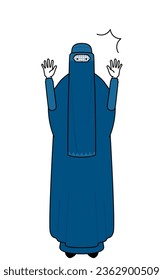 Muslim woman in burqa raising her hand in surprise, Vector Illustration