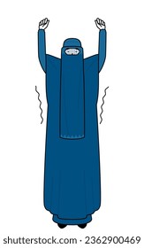 Muslim woman in burqa stretching and standing tall, Vector Illustration