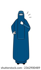 Muslim woman in burqa tapping her chest, Vector Illustration