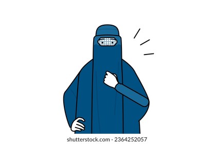 Muslim woman in burqa tapping her chest, Vector Illustration