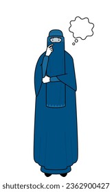 Muslim woman in burqa thinking while scratching her face, Vector Illustration