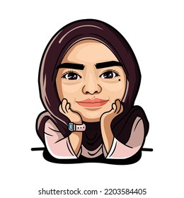 Muslim Woman Caricature Illustration Wearing Hijab