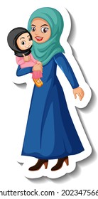 Muslim woman cartoon character sticker on white background illustration
