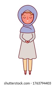 Muslim woman cartoon with traditional cloth design, Islamic religion culture belief religious faith god spiritual meditation and traditional theme Vector illustration