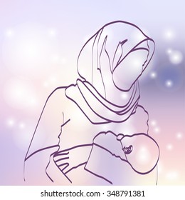 Muslim woman with a child