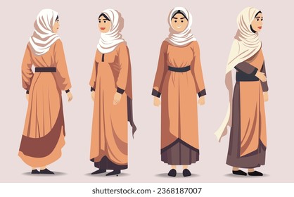 Muslim woman collection flat illustration