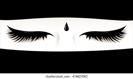 Muslim Woman Face Covered With Niqab (face Cover). Vector Closed Eyes. Graphic Illustration.