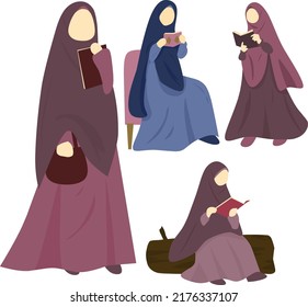 Muslim woman faceless character with book, Muslim Female Student, Collage