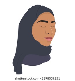 Muslim woman female adult lady young girl teen wearing blue headscarf modest hijab clothing isolated head face vector illustration side profile Islamic  dreaming prayer peaceful calm concept design 