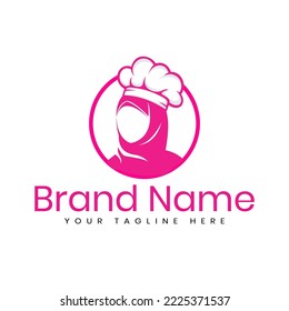Muslim woman or girl chef logo.