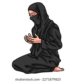 Muslim Woman Girl Lady Islam Islamic Pray Prayer Dua Drawing Cartoon Vector