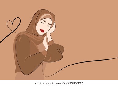 Mujer musulmana con hijab y vestido árabe. Ilustración plana de una línea, plantilla de mujer de Shayla