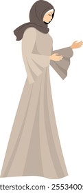 Muslim woman in hijab. Cute Muslim girl standing in traditional Muslim dress. Muslim women in traditional hijabs. Vector people.
