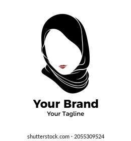 Muslim woman hijab illustration. vector logo design for hijab product brand.