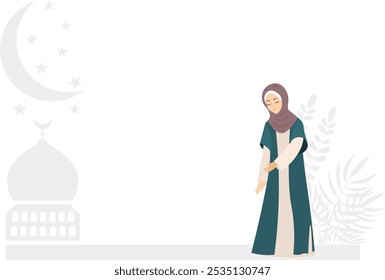 Mulher muçulmana usando hijab. Mulher modesta usando hijab diante do pano de fundo de uma mesquita. Mulheres muçulmanas modernas em hijabs tradicionais. 