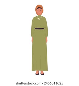 Muslim woman in hijab and stylish outfit, happy character standing vector illustration