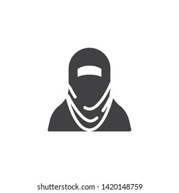 Muslim woman in Hijab vector icon. filled flat sign for mobile concept and web design. Arabian woman clothes glyph icon. Symbol, logo illustration. Vector graphics