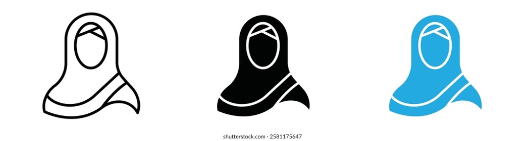 Muslim woman icon black white vector outline