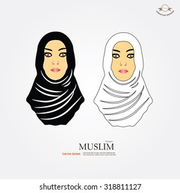 Muslim woman  icon with hijab. Asian muslim traditional  hijab.islam woman sign.vector illustration.