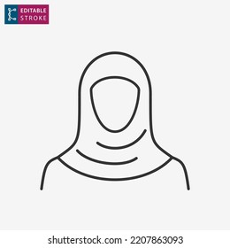 Muslim Woman Icon In Islamic Clothes. Vector Illustration. Editable Stroke.