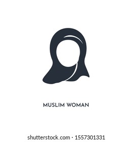 muslim woman icon. simple element illustration. isolated trendy filled muslim woman icon on white background. can be used for web, mobile, ui.