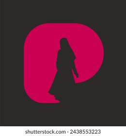 The Muslim woman logo inside the letter P is suitable for women's fashion company brands and beauty device icons