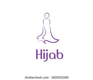 Muslim Woman Logo Vector Design. Arabian Woman In The Hijab & Abaya.