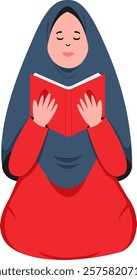 Muslim Woman Memorizing Verses of Al-Quran Illustration