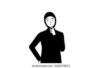 Muslim Woman nodding her head in question, Vector Illustration