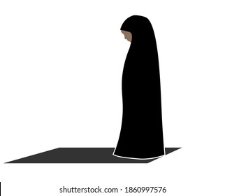 Muslim Woman Perform Prayer. Worship in islam. Icon Logo. Template.