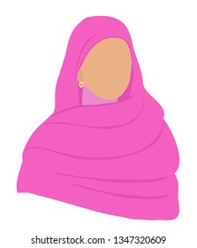 Muslim woman in pink hat on a white background. Vector illustration.