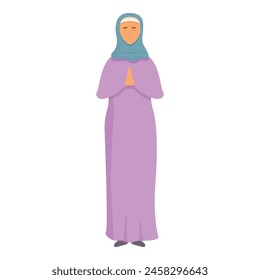Muslim woman pray believe icon cartoon vector. Greeting happy. Religion hope