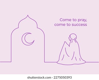 muslim woman pray make dua ask help from allah in the mosque at the midnight during ramadan month activity vector illustration design