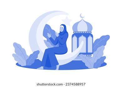 Muslim Woman Pray On Night Ramadan
