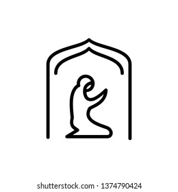 muslim woman prayer in mosque outline icon