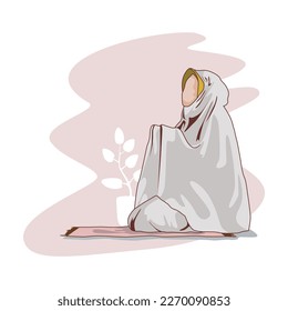 Muslim woman praying to Allah in the middle of the night