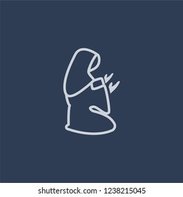 Muslim Woman Praying icon. Trendy flat vector line Muslim Woman Praying icon on dark blue background from Religion  collection. 