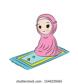Muslim woman praying icon - vector illustration 