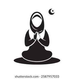 Muslim woman praying silhouette vector illustration. Ramadan kareem concept. salah, namaz icon, Simple flat design, Editable EPS, Muslim Prayer Room sign. 