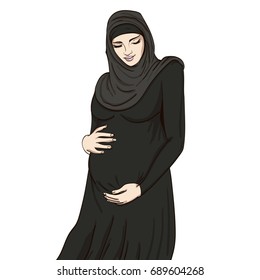 muslim woman pregnancy vector illustration