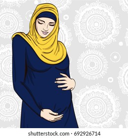 muslim woman pregnancy vector illustration