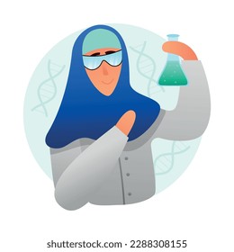 Muslim woman profession flat icon with female scientist performing experiment vector illustration