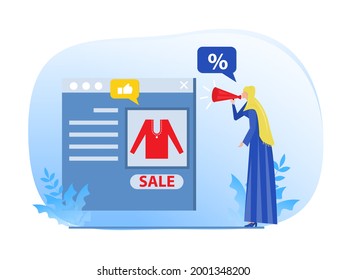 Muslim woman Promotion web concept.digital marketing Marketer discounts business concept ,vector illustrator. 